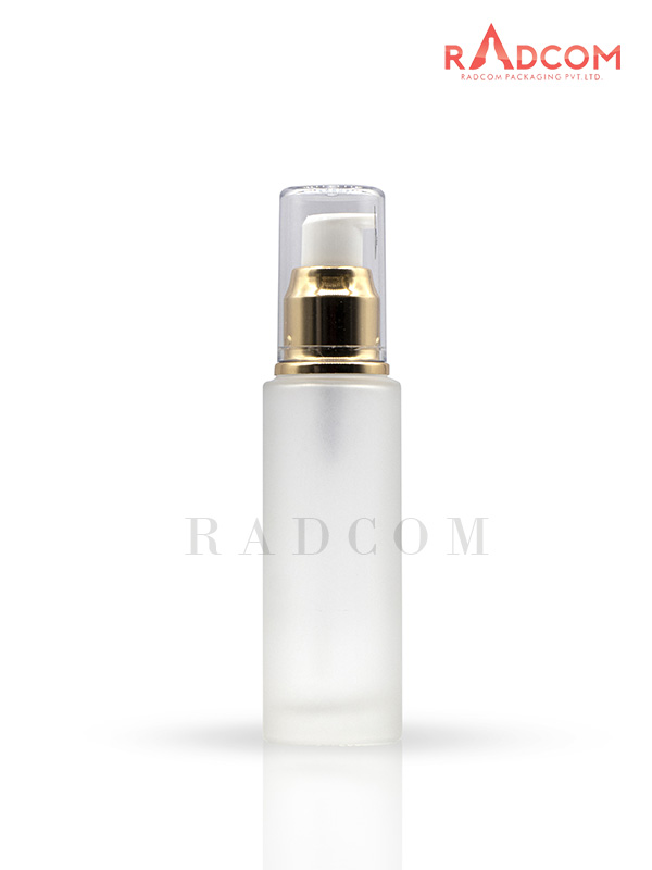 50ML Clear Frosted Lotion Glass Bottles With 20mm Golden Lotion Pump With Acrylic Over Cap