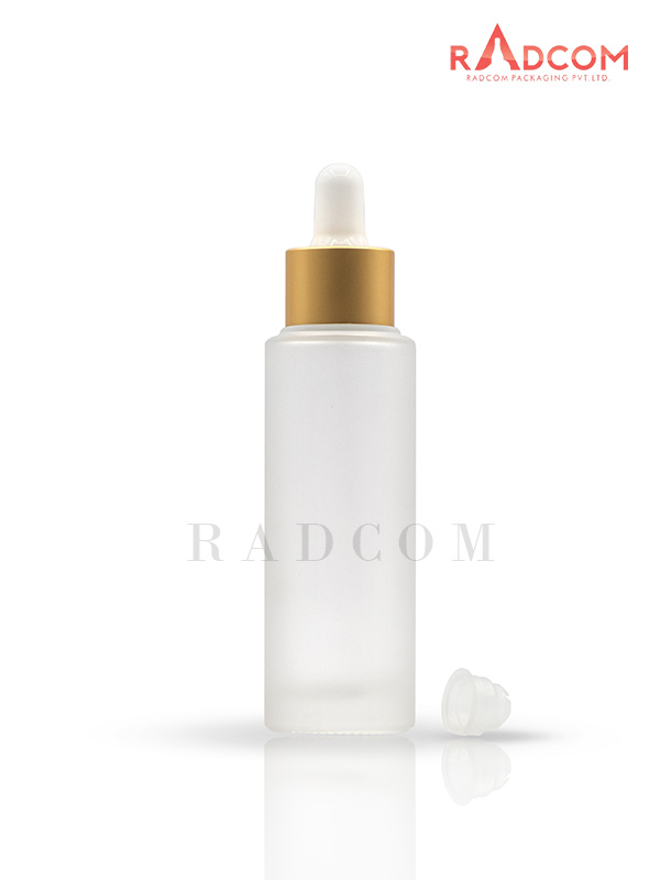 50ML Clear Frosted Lotion Glass Bottles With 20mm Matt Golden Dropper Set with Black Teat with Wiper