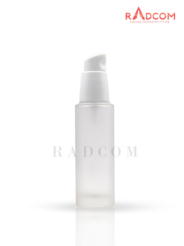 50ML Clear Frosted Lotion Glass Bottles With 20mm White Lotion Pump With Half Over Cap