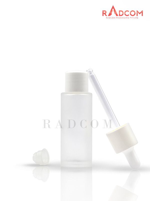 50ML Clear Frosted Lotion Glass Bottles With 20mm White Screw Cap With White Dropper Set With White Teat and Wiper