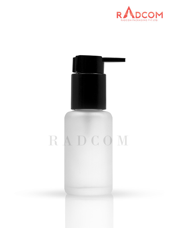 50ML Clear Frosted Luna Bottle With 24mm Black Lotion Pump With Lock