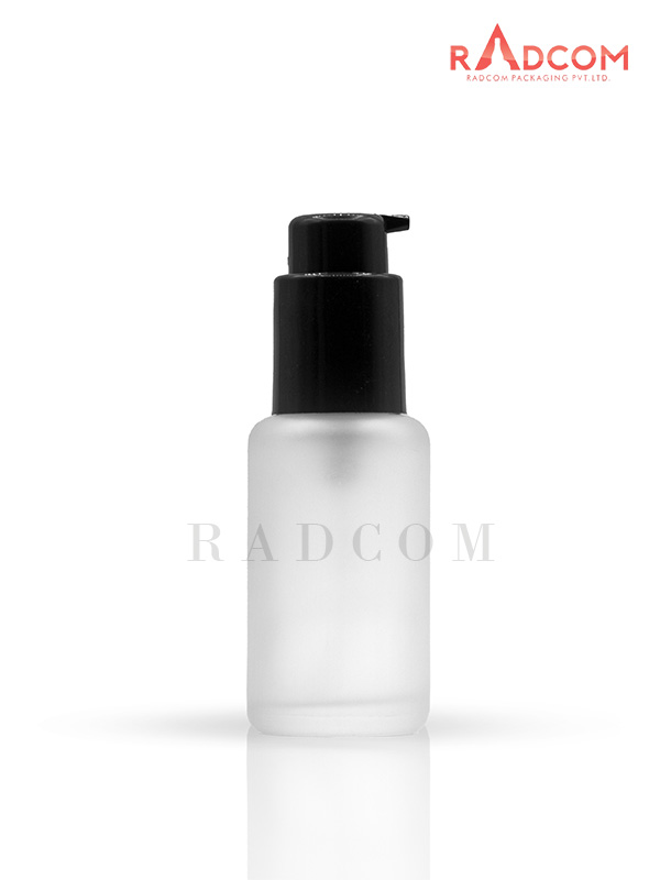 50ML Clear Frosted Luna Bottle With 24mm Black Short Spout Lotion Pump