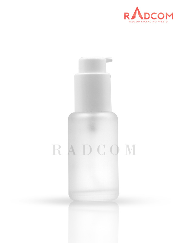 50ML Clear Frosted Luna Bottle With 24mm White Short Spout Lotion Pump