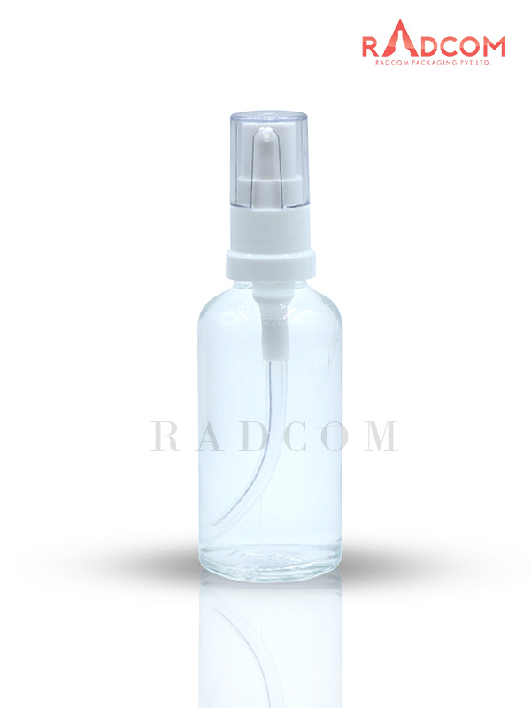 50ML Clear Glass Dropper Bottle with White KH180B Pump
