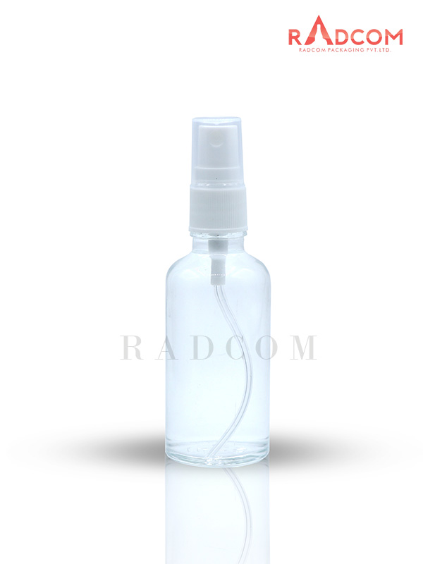 50ML Clear Glass Dropper Bottle with White Mist Spray Pump