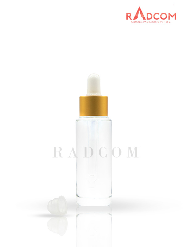 50ML Clear Lotion Glass Bottles With 20mm Matt Golden Dropper Set With White Teat and Wiper