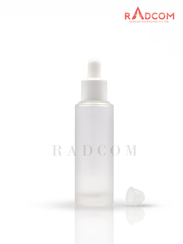 65ML Clear Frosted Lotion Glass Bottle With 20mm ABS White Dropper Set With White Teat and Wiper