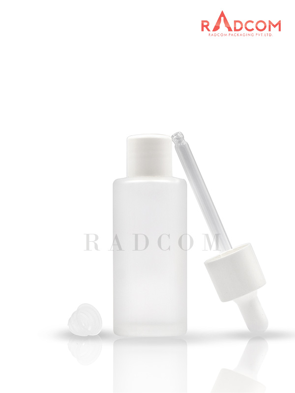65ML Clear Frosted Lotion Glass Bottle With 20mm White Screw Cap and White Dropper Set with Wiper