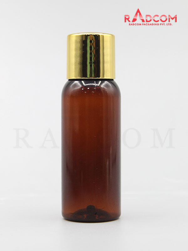 30ML Boston Amber Pet Bottle with Shinny Gold Screw Cap