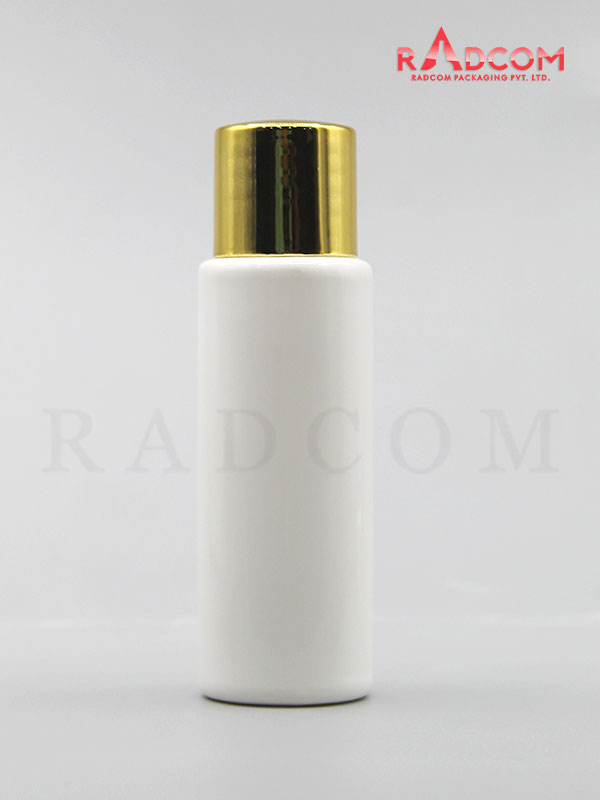 30ML Tulip Opaque White Pet Bottle with Shinny Gold Screw Cap with Zim Zam Plug
