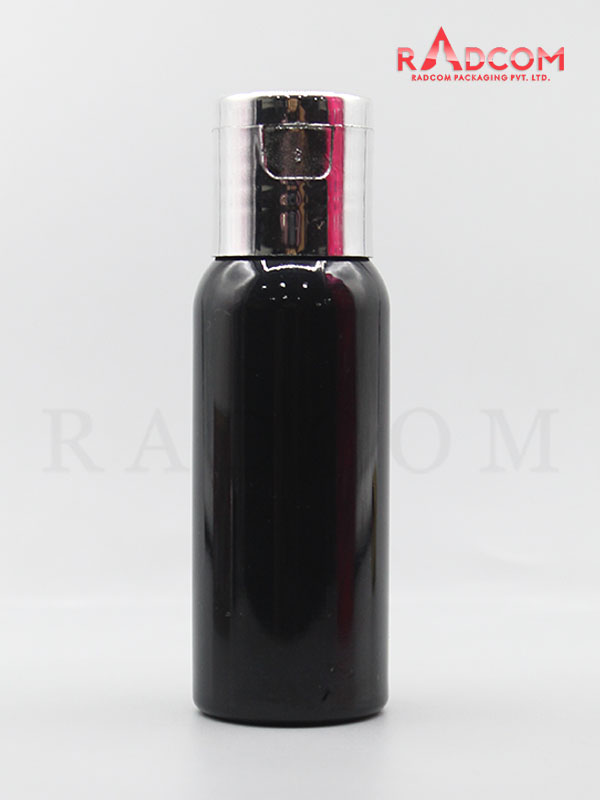 30ML Boston Opaque Black Pet Bottle with Shinny Silver Flip Top