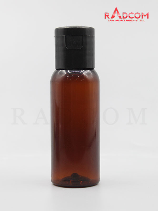 30ML Boston Amber Pet Bottle with Black Flip Top