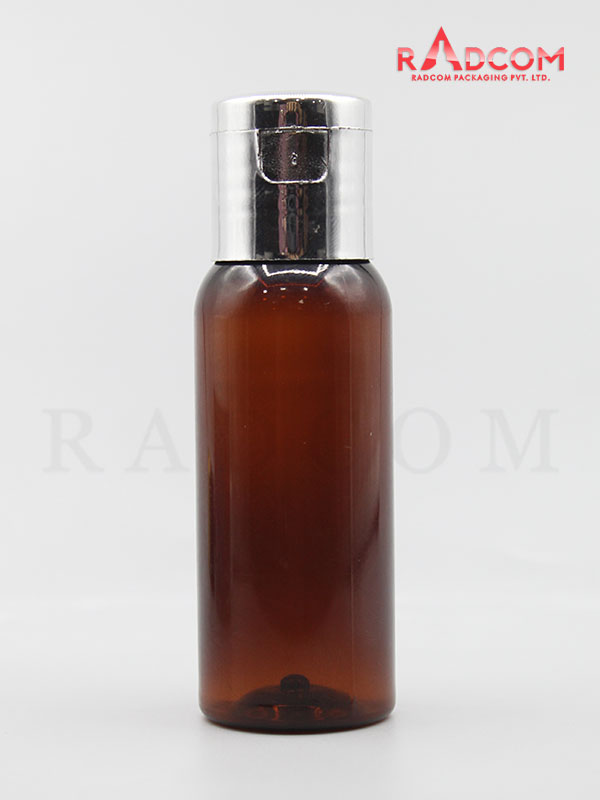 30ML Boston Amber Pet Bottle with Shinny Silver Flip Top