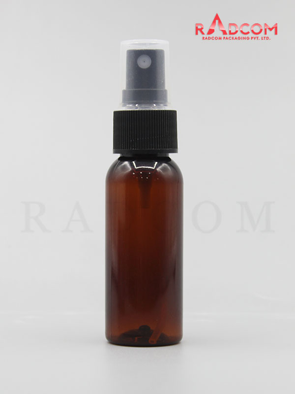 30ML Boston Amber Pet Bottle with Black Mist Pump and PP Dust Cap