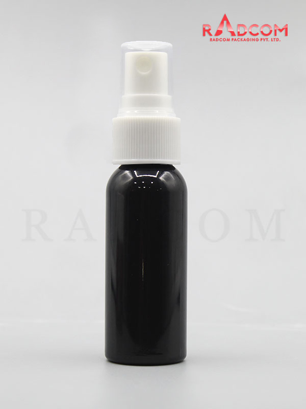 30ML Boston Opaque Black Pet Bottle with White Mist Pump with PP Dust Cap