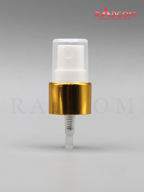 White Mist Pump with Golden Aluminum Sleeve and PP Dust Cap