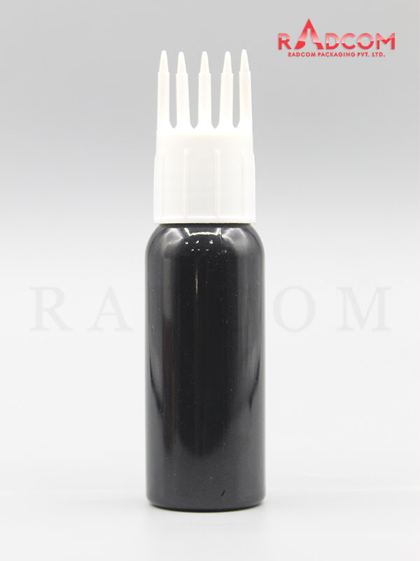 30ML Boston Opaque Black Pet Bottle with White Comb Hair Applicator 