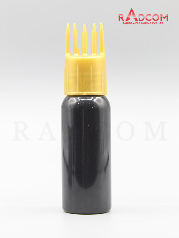 30ML Boston Opaque Black Pet Bottle with Gold Comb Hair Applicator 