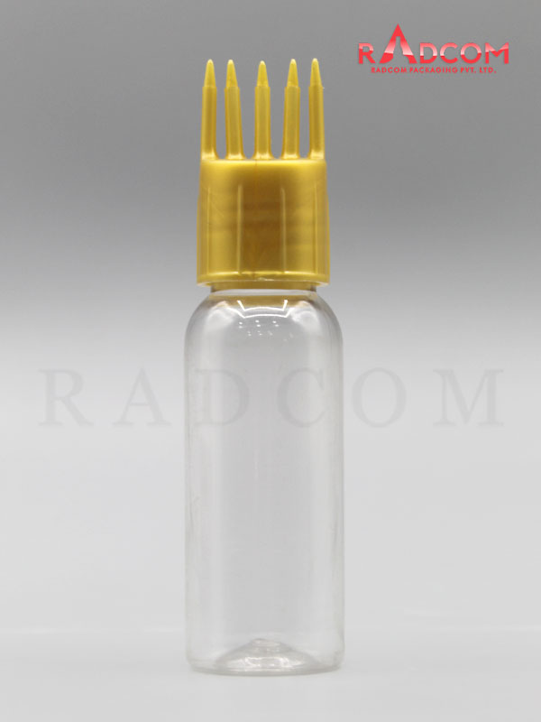30ML Boston Clear Pet Bottle with Gold Comb Hair Applicator 