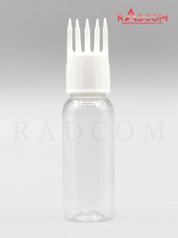 30ML Boston Clear Pet Bottle with White Comb Hair Applicator 