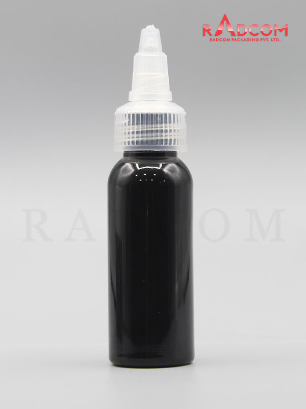 30ML Boston Opaque Black Pet Bottle with Natural Serum Applicator with Zim Zam Plug