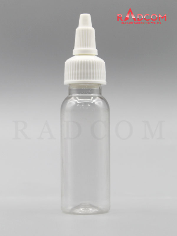 30ML Boston Clear Pet Bottle with White Serum Applicator with Zim Zam Plug