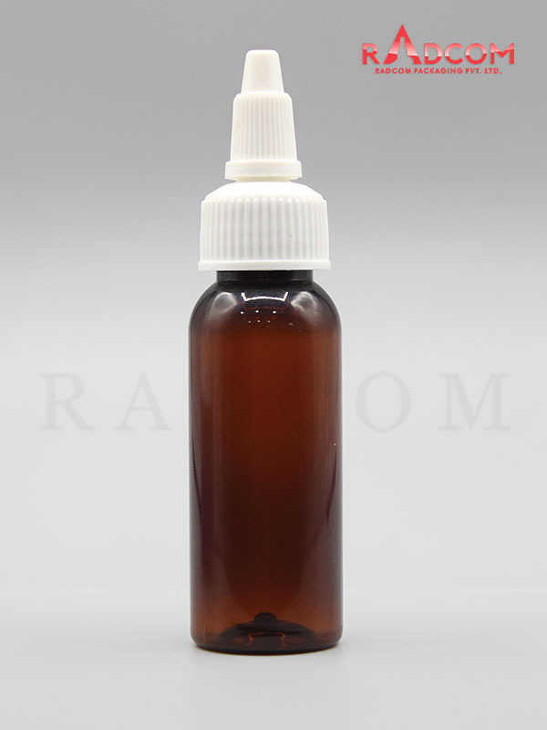 30ML Boston Amber Pet Bottle with White Serum Applicator with Zim Zam Plug