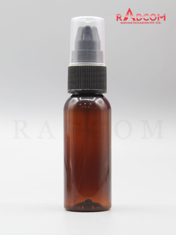 30ML Boston Amber Pet Bottle with Black Nozzle Pump and PP Dust Cap