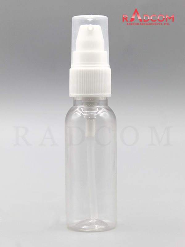 30ML Boston Clear Pet Bottle with White Nozzle Pump and PP Dust Cap