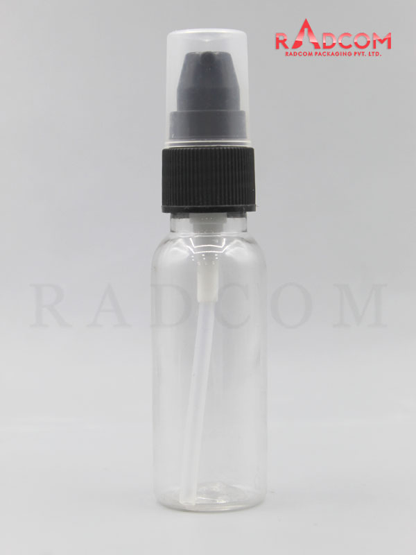 30ML Boston Clear Pet Bottle with Black Nozzle Pump and PP Dust Cap