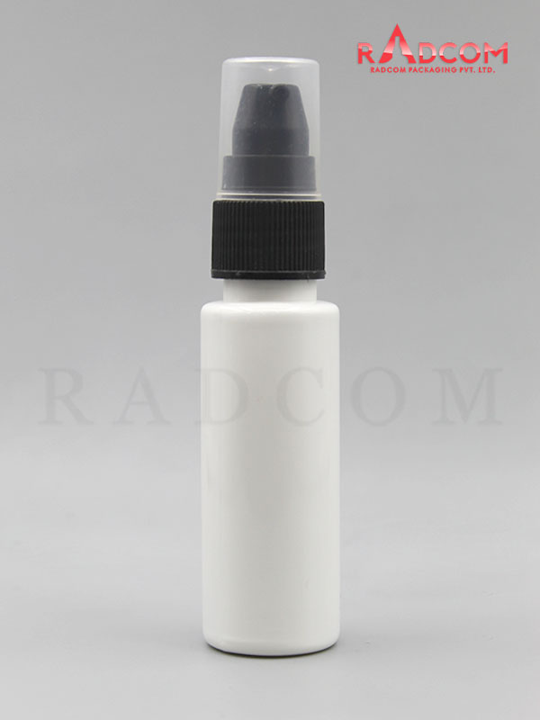 30ML Tulip Opaque White Pet Bottle with Black Nozzle Pump and PP Dust Cap
