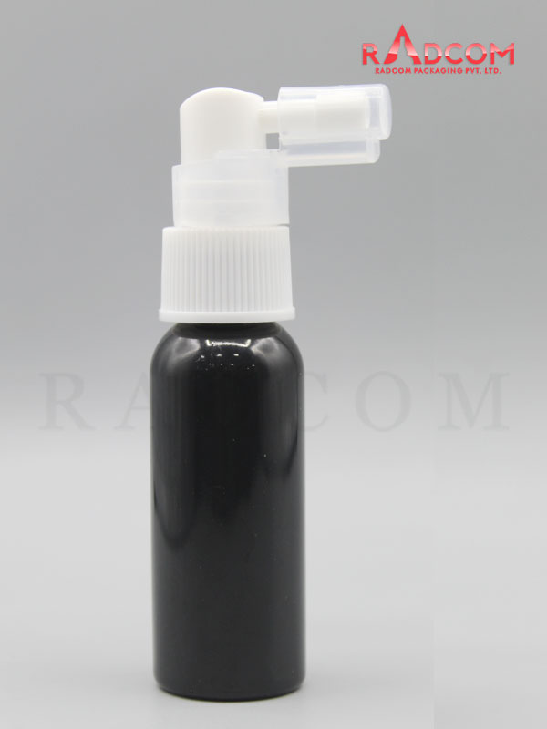 30ML Boston Opaque Black Pet Bottle with White Oral Pump and PP Dust Cap