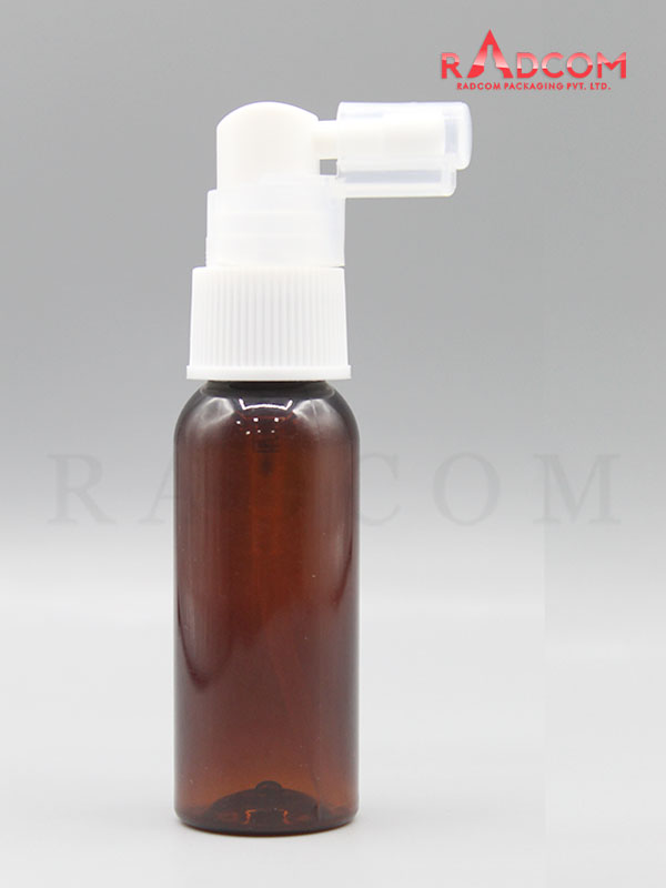 30ML Boston Amber Pet Bottle with White Oral Pump and PP Dust Cap