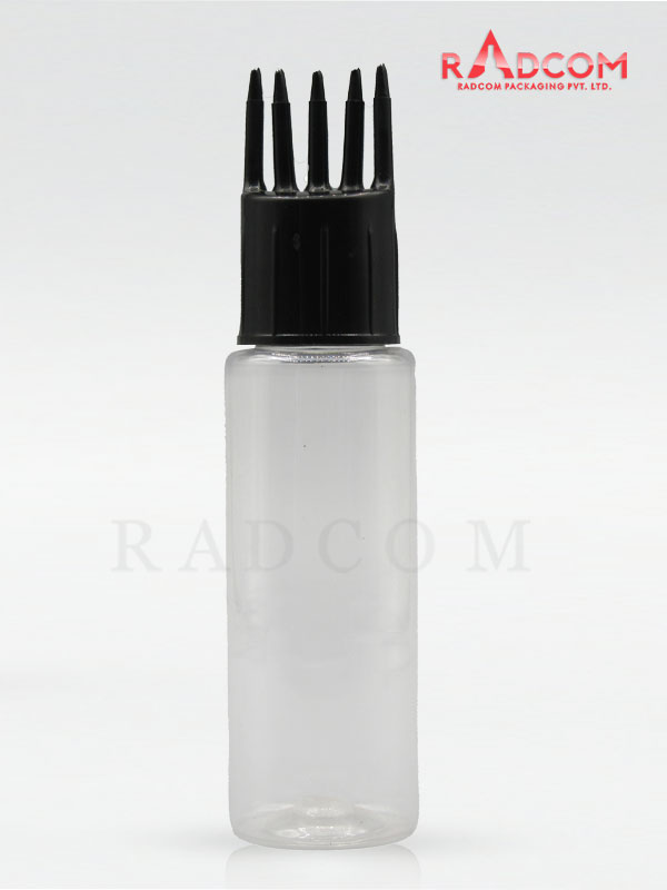 50ML Clear Tulip Pet Bottle with Black Comb Hair Applicator 