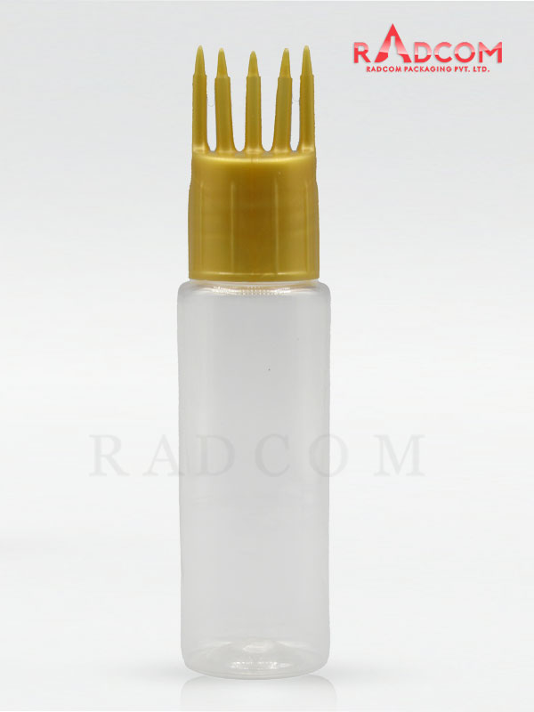 50ML Clear Tulip Pet Bottle with Gold Comb Hair Applicator 