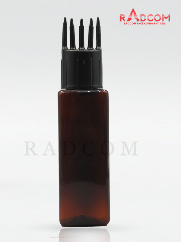 50ML Amber Square Pet Bottle with Black Hair Applicator