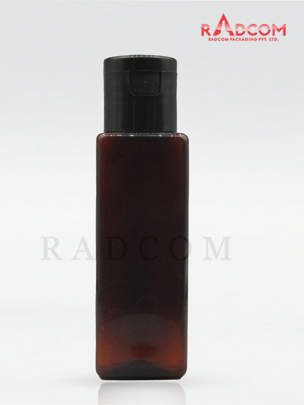 50 ml Amber Square Pet Bottle with Black Flip Top