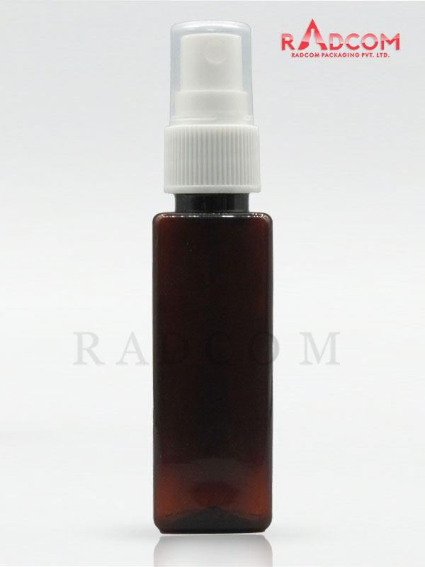 50ML Amber Square PET Bottle with White Mist Pump and PP Dust Cap