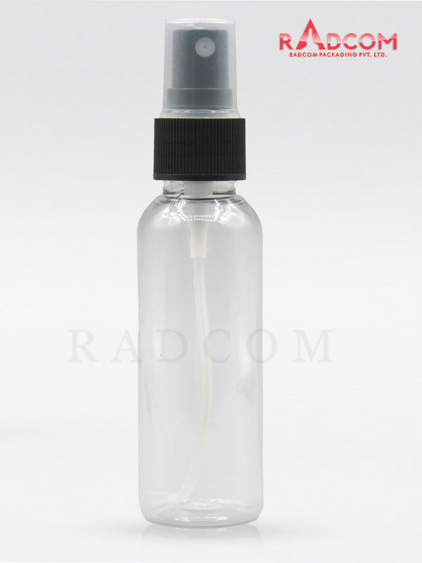 50ML Boston Clear Pet Bottle with Black Mist Pump with PP Dust Cap