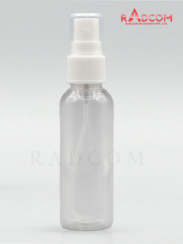 50ML Boston Clear Pet Bottle with White Mist Pump with PP Dust Cap