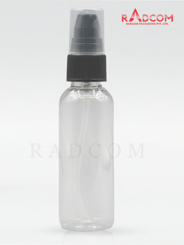 50 ml Boston Clear Pet Bottle with Black Nozzle Pump with PP Dust Cap
