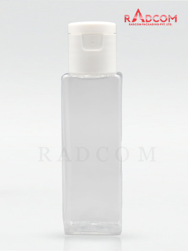 50 ml Square Clear Pet Bottle with White Flip Top