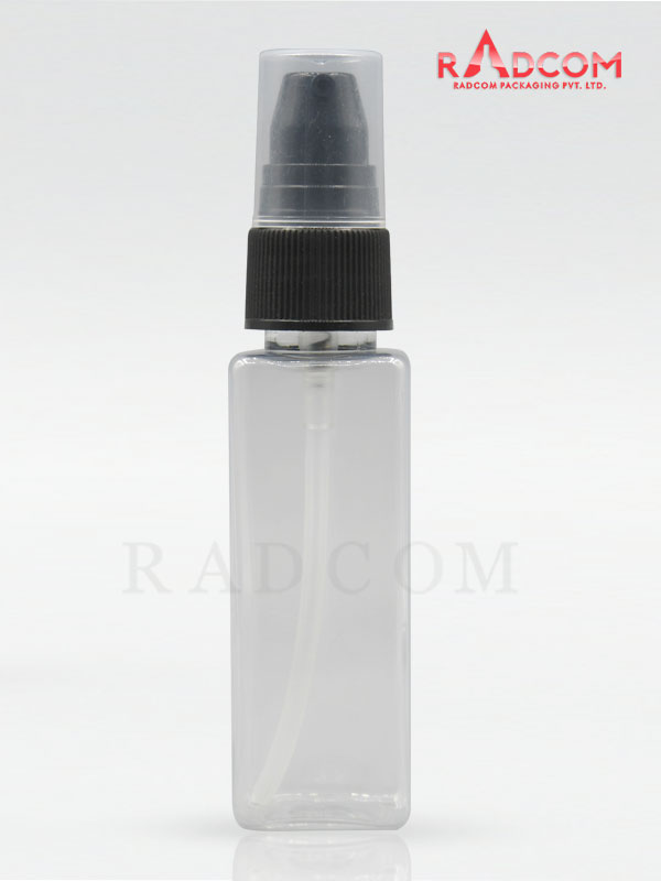 50ML Clear Square Pet Bottle with Black Nozzle Pump with PP Dust Cap
