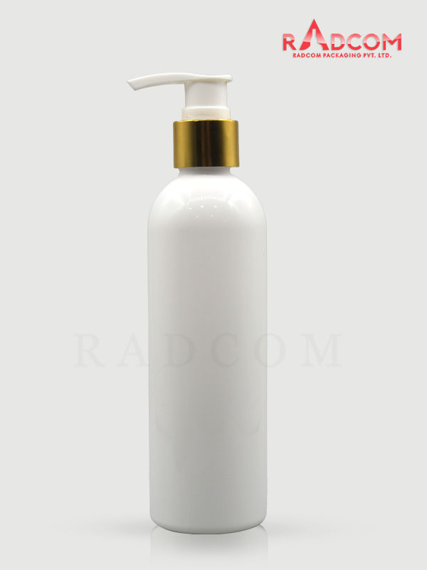 250ML Boston Opaque Pet Bottle with White Metalized Screw Type Dispenser Pump 