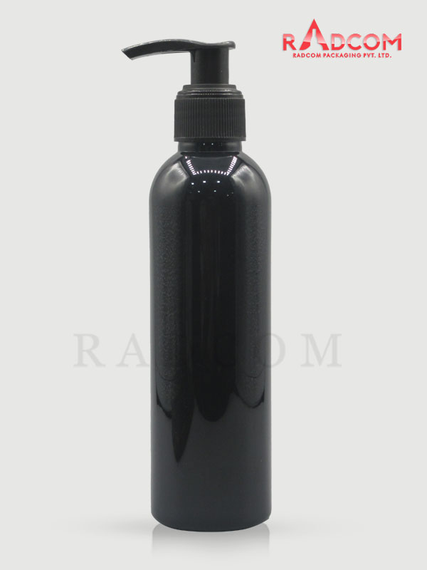 200ML Boston Opaque Black PET Bottle with with Black Left-Right Dispenser Pump