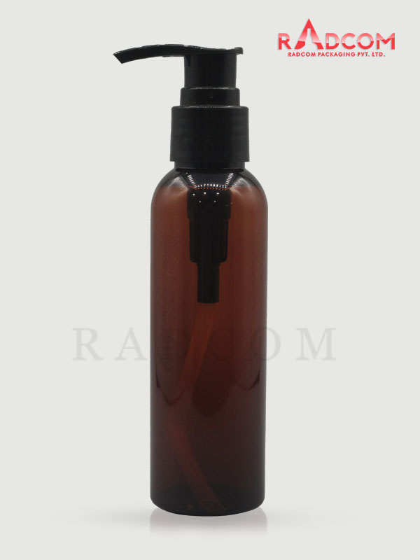 120ML Boston Amber Pet Bottle with Black Screw Type Dispenser Pump