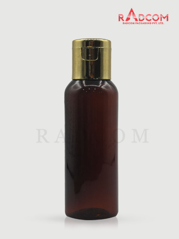 50ML Boston Amber Pet Bottle with Shinny Gold Flip Top