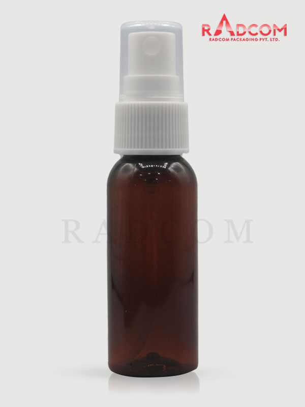 30ML Boston Amber Pet Bottle with White Mist Pump with PP Dust Cap