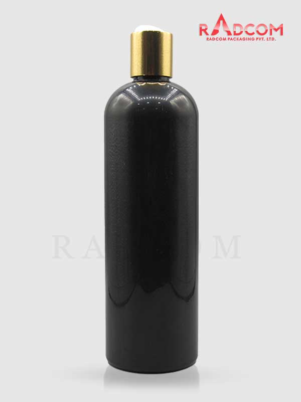 500ML Boston Opaque Black Pet Bottle with Golden Sleeve Disc Top Cap