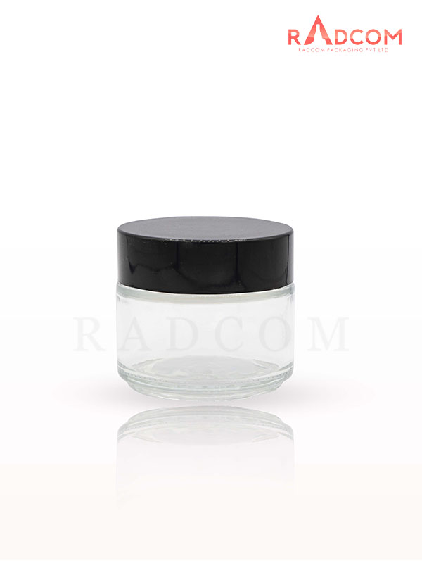 100GM Clear Glass Jar with Black Cap with Lid & Wad